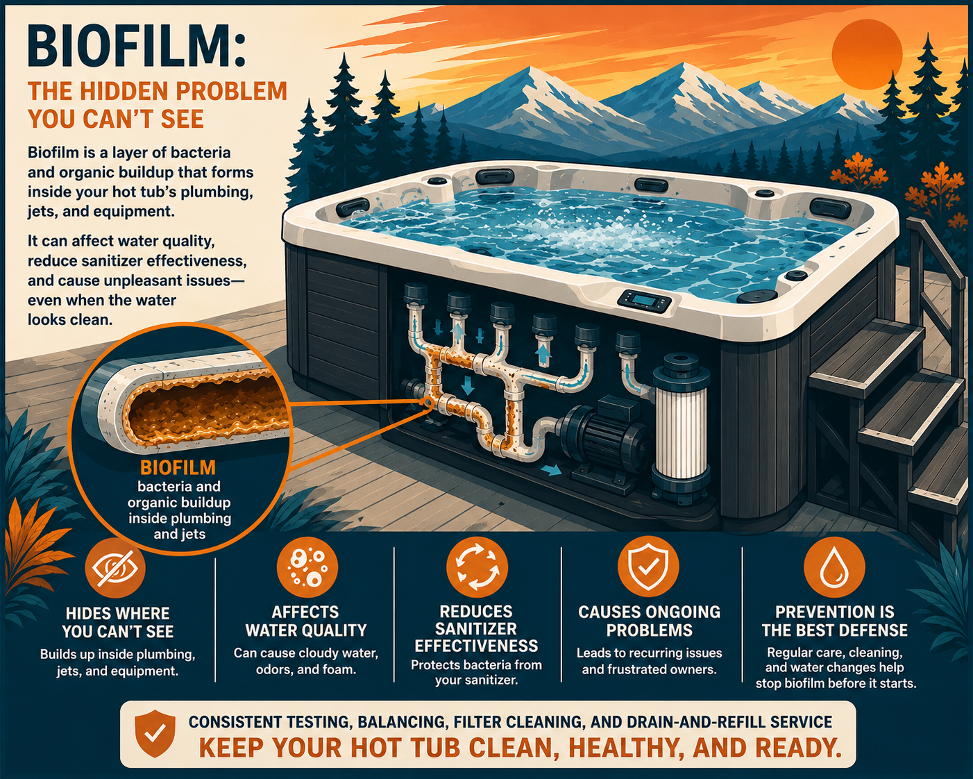 Hot tub biofilm educational infographic