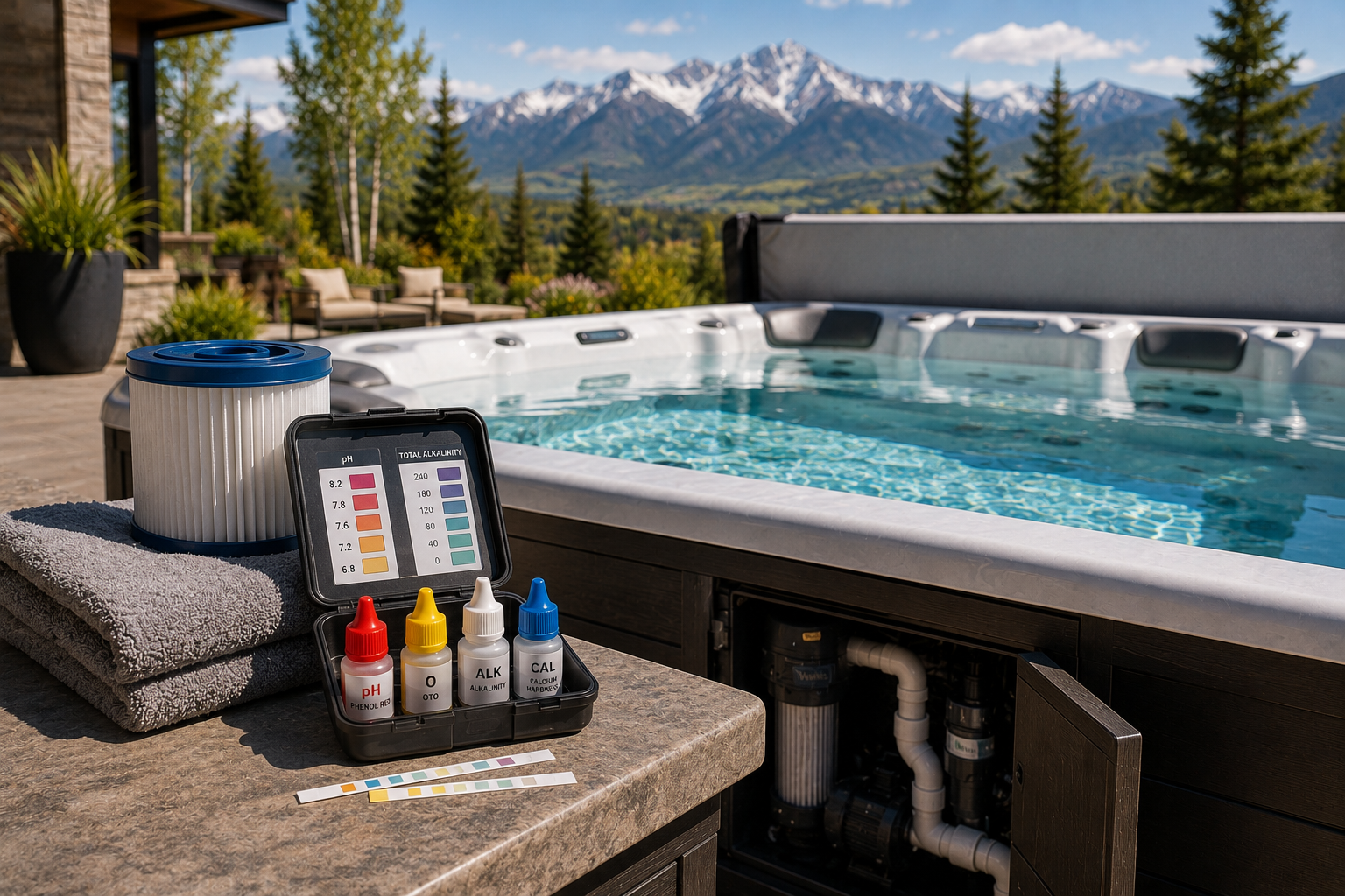 Hot tub with professional water testing kit