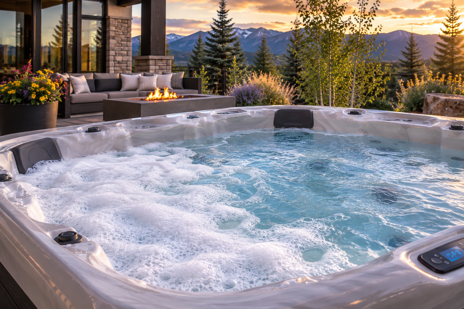 Foamy water in an outdoor hot tub